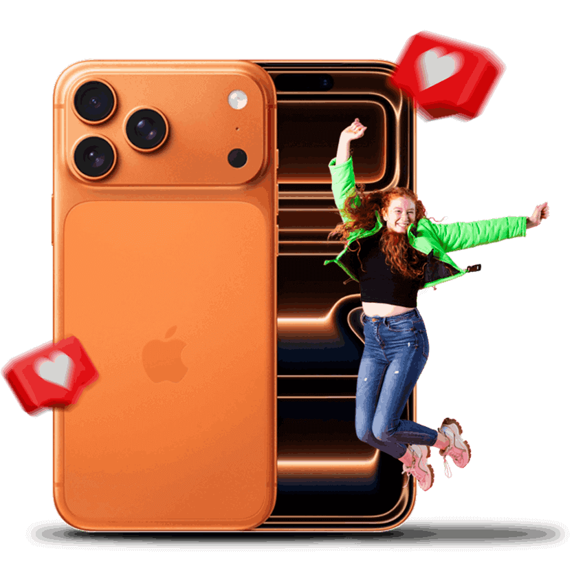 iPhone 17 Pro Max y persona celebrando